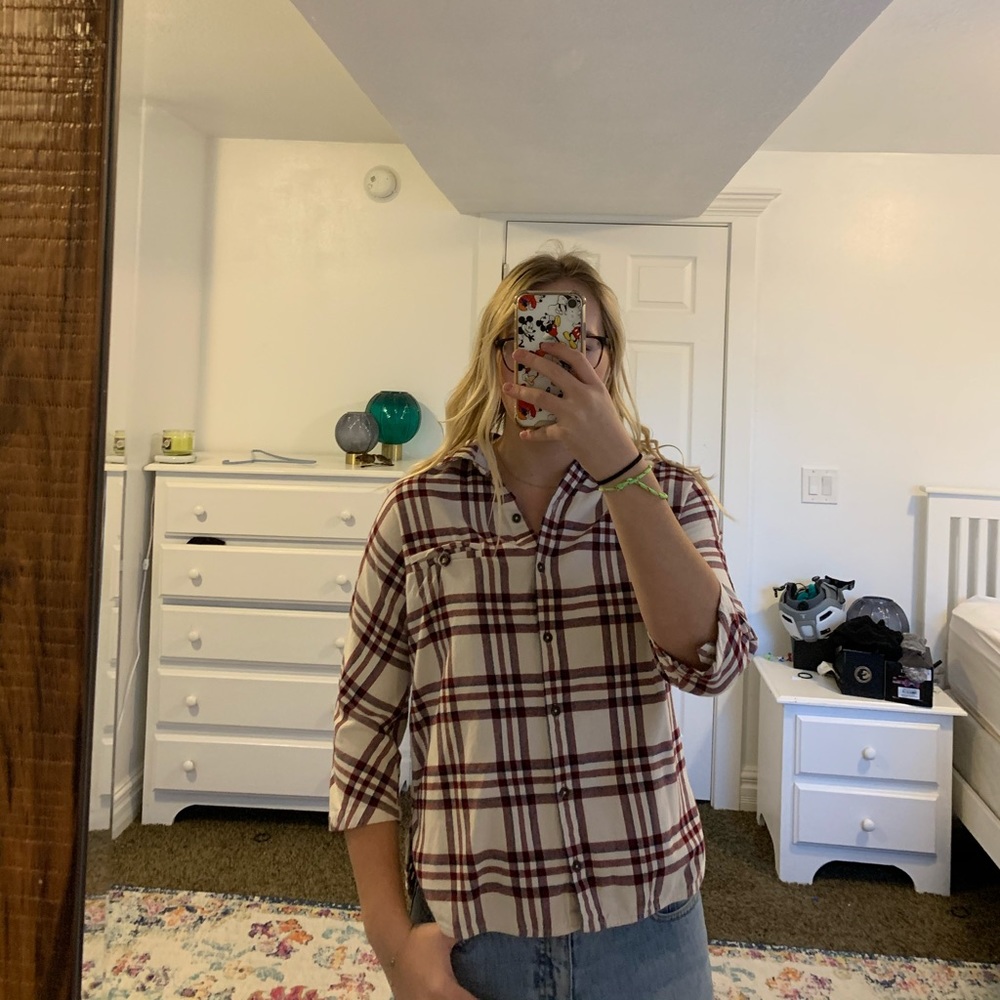 Forever21 white and Mauve plaid button up